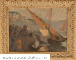 Старинная картина &laquo;Проповедь Иисуса Христа на Тивериадском (Генисаретском) озере&raquo; близ Капернаума. Россия, 1870-е гг.