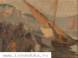 Старинная картина &laquo;Проповедь Иисуса Христа на Тивериадском (Генисаретском) озере&raquo; близ Капернаума. Россия, 1870-е гг.