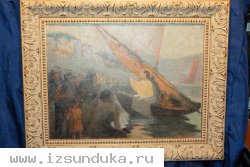 Старинная картина «Проповедь Иисуса Христа на Тивериадском (Генисаретском) озере» близ Капернаума. Россия, 1870-е гг.